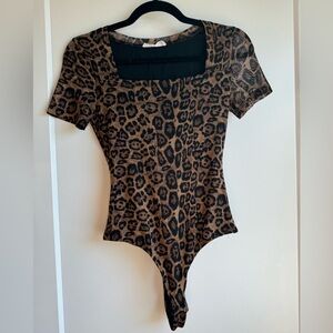 Square Neck Leopard Mesh Body Suit